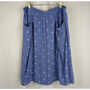 DENIM & CO Blue Polka Dot Elastic Waistband A-Line Midi Skirt, Size 1X